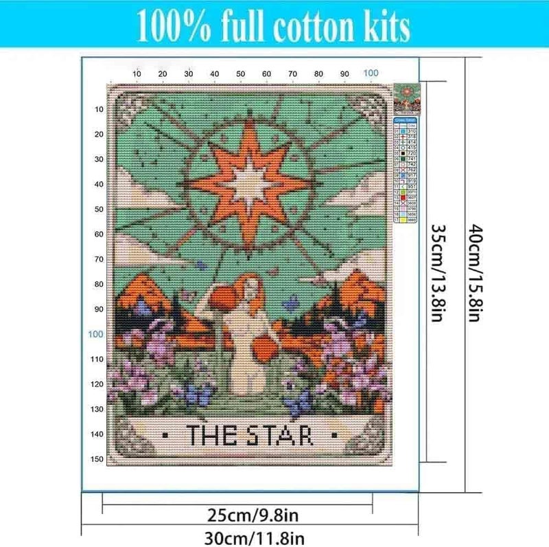 Tiwabb 3 Pack Tarot Cards Stamped Cross Stitch Kits - Sun Moon Stars Embroidery Kits for Beginners Adults,11 CT Patterns Dimensions Counted Cross Stitch Kits Arts Craft Kits 12 x 16 inch - Image 5